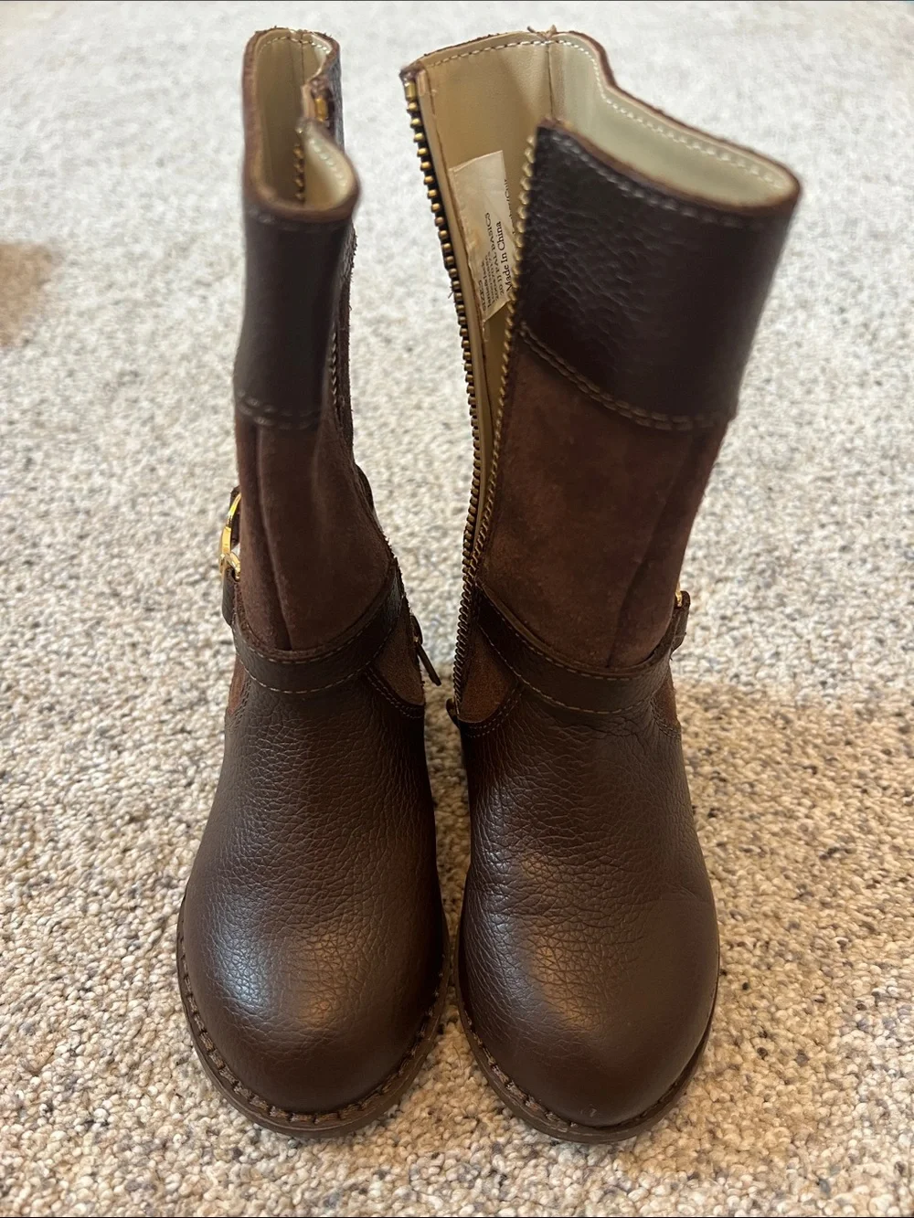 Janie and Jack Brown Leather & Suede Girls Boots with Tan Mary Jane Flats